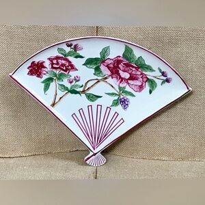Vintage Plumrose Ceramic Fan Dish Hand Painted Floral Cottagecore Victorian